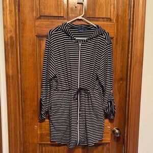 Apt. 9 Navy and White Striped Hooded Zip-Front Coverup